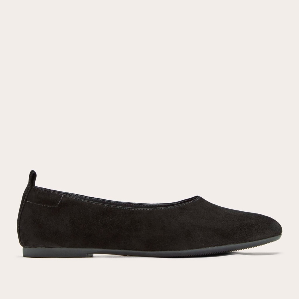 Everlane Women's Ballet Flat in Black Suede, Size 7.5, Leather